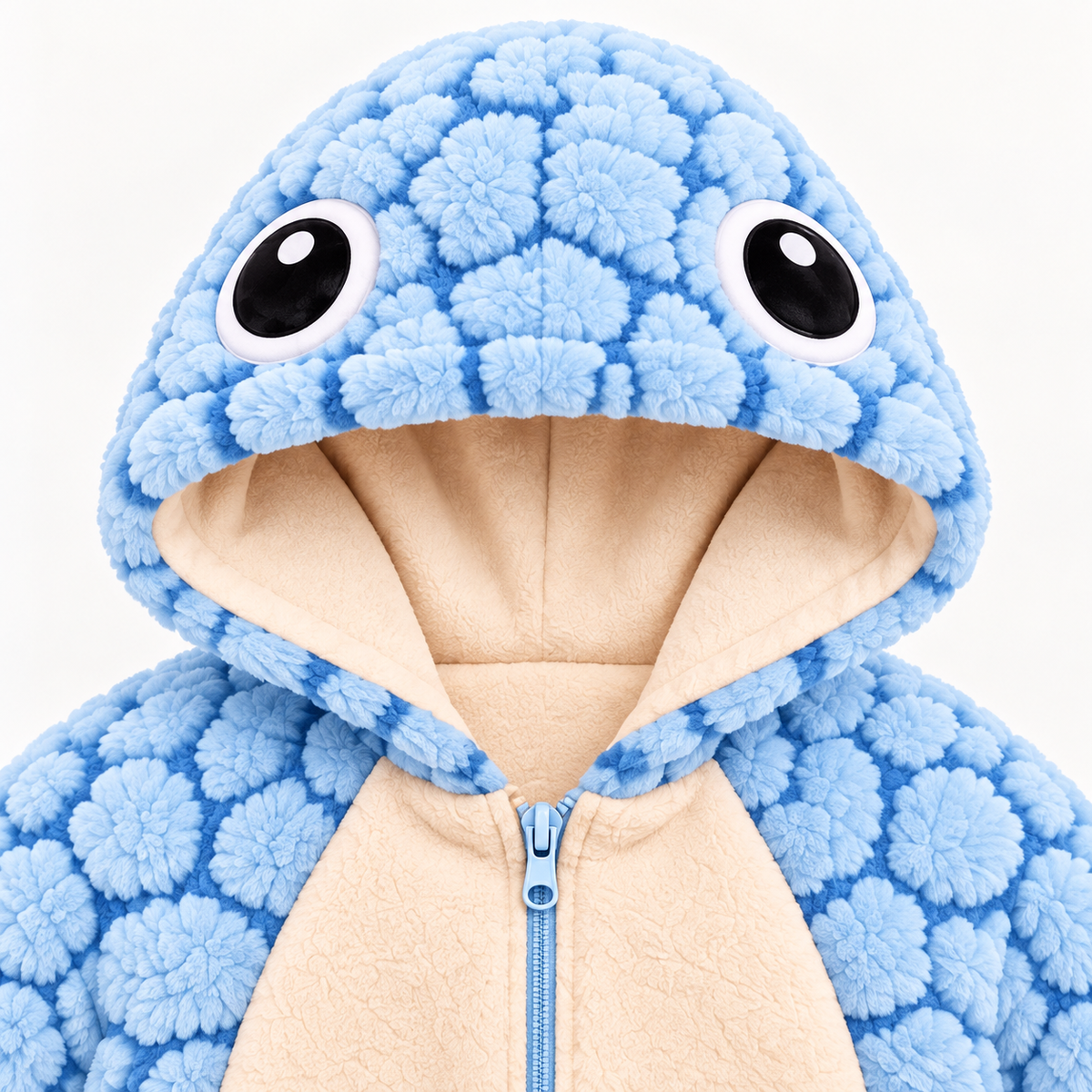 Macacão Little Turtle Azul — Detalhe do capuz