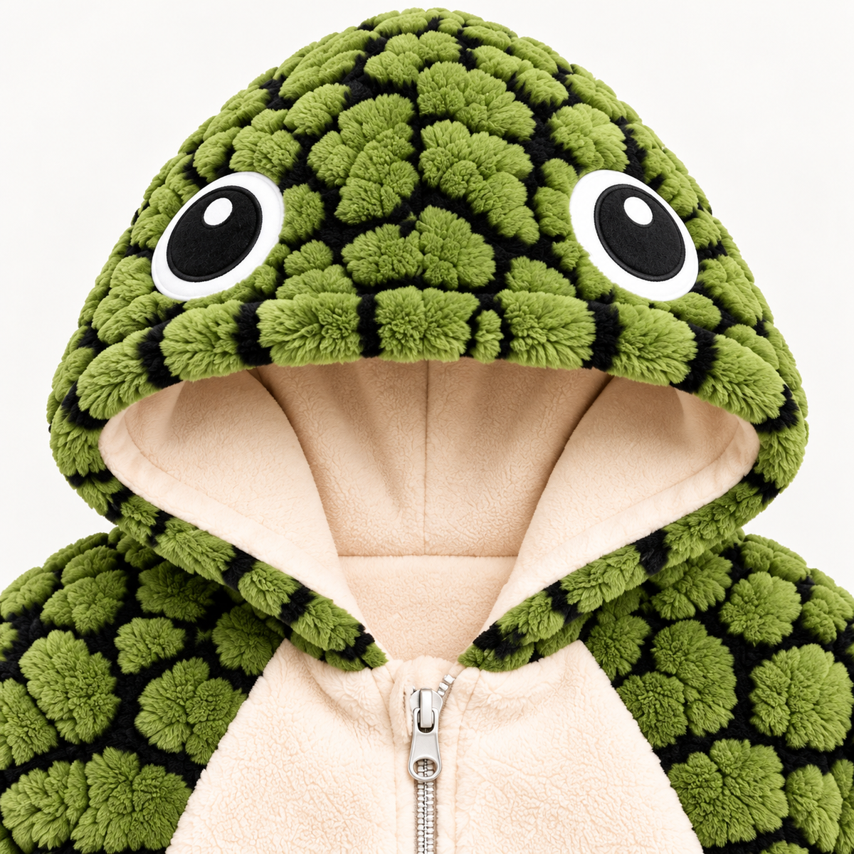 Macacão Little Turtle Verde — Detalhe do capuz