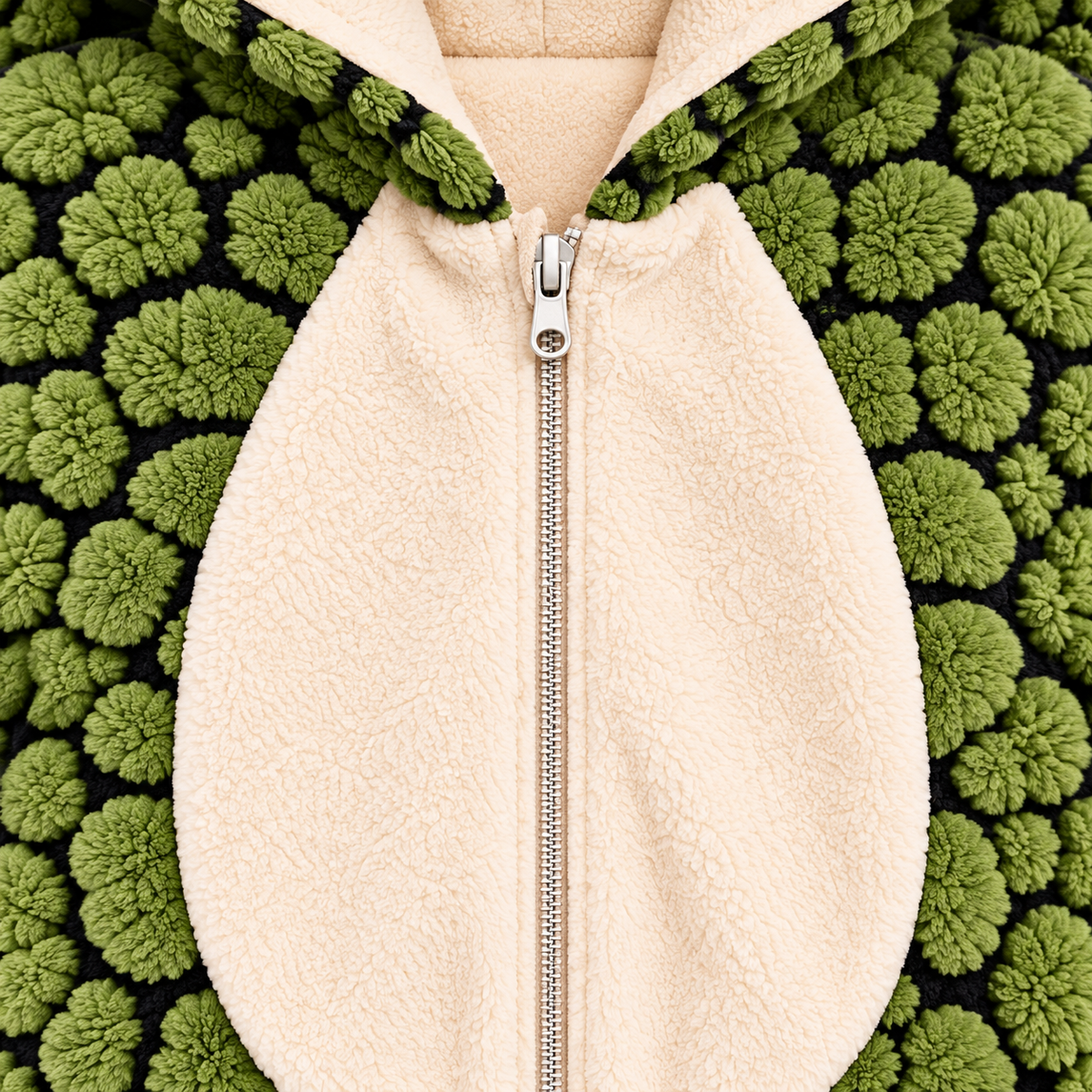 Macacão Little Turtle Verde — Detalhe do zíper e da pelúcia
